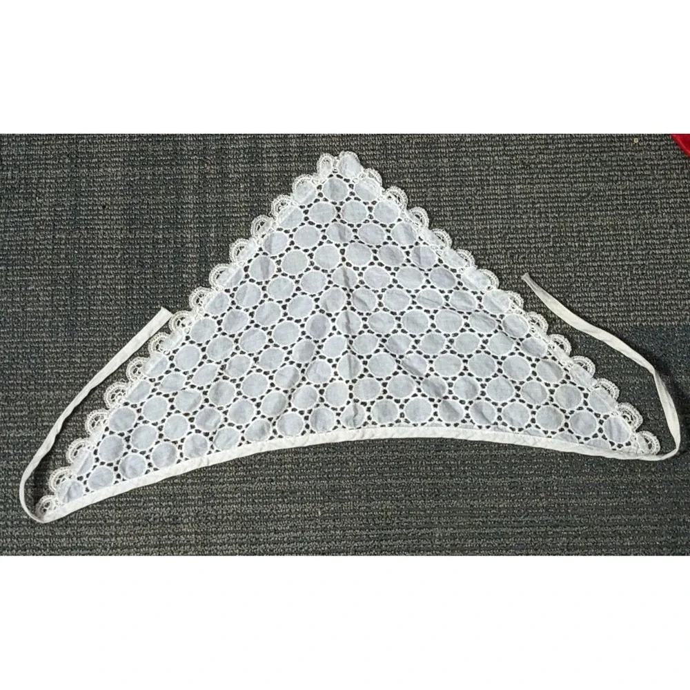Vintage Eyelet Bandana Boho Scarf Hair Tie Ivory Triangle Lace Festival Summer